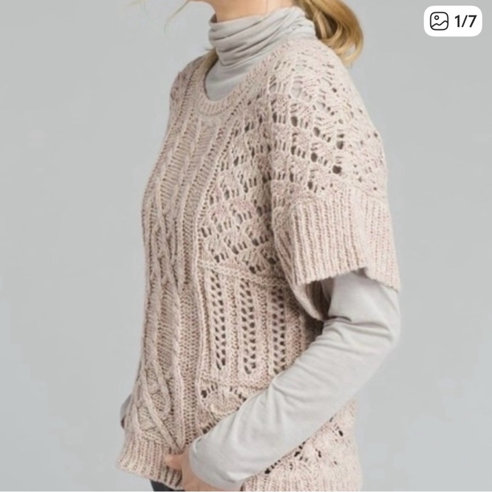 Prana Organic Cotton Gray Cable Knit Patchwork Women's Sweater